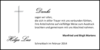 Traueranzeige von Helga Lux von Pegnitz-Zeitung